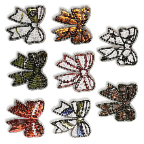 8 Pcs Bows Sew On/Iron On Patches Sequins Bowknot Embroidered