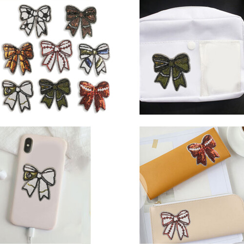 8 Pcs Bows Sew On/Iron On Patches Sequins Bowknot Embroidered 1