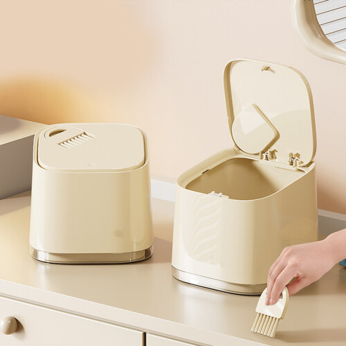 Elegant Desktop Trash Container Easy Press Mechanism Cream Tone 2