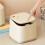 Elegant Desktop Trash Container Easy Press Mechanism Cream Tone 7