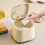 Elegant Desktop Trash Container Easy Press Mechanism Cream Tone 6