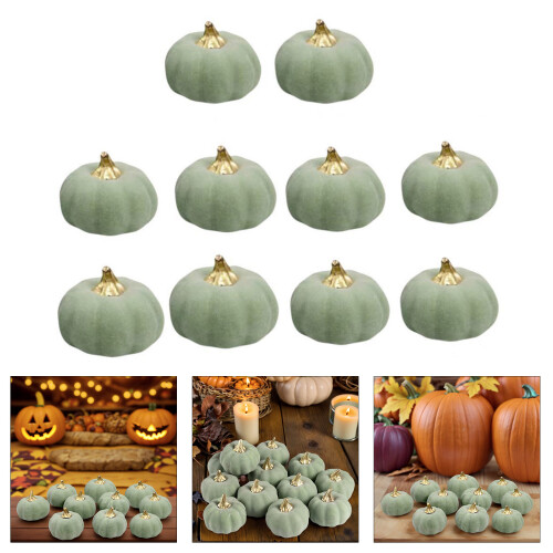 10Pieces Artificial Pumpkins Vintage Green Foam Pumpkins Fall 1