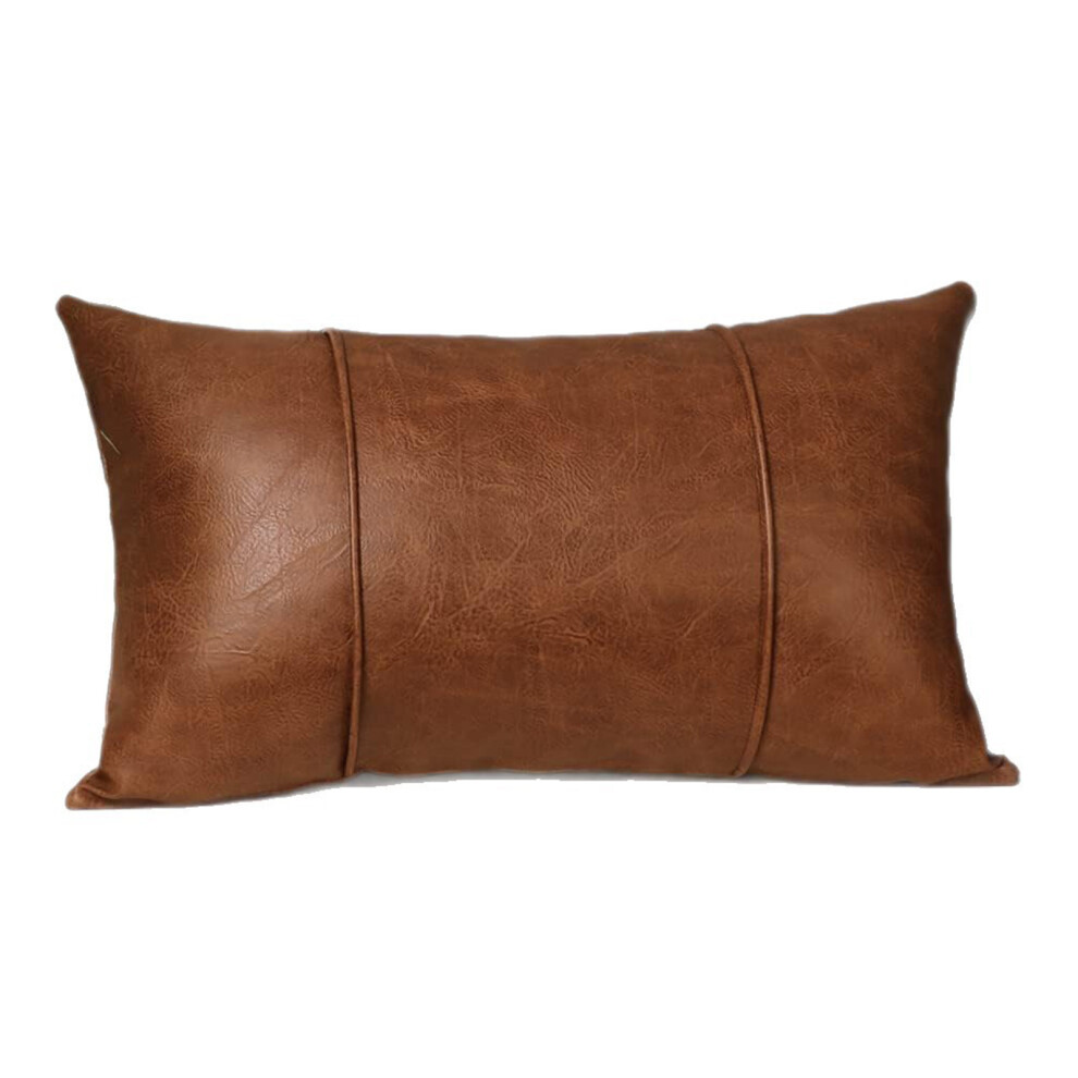 Rectangular 30x50cm Pillow Cover Soft Faux PU-Dark Khaki