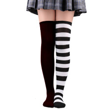Different Color Stockings Striped Stockings-Black black and whi