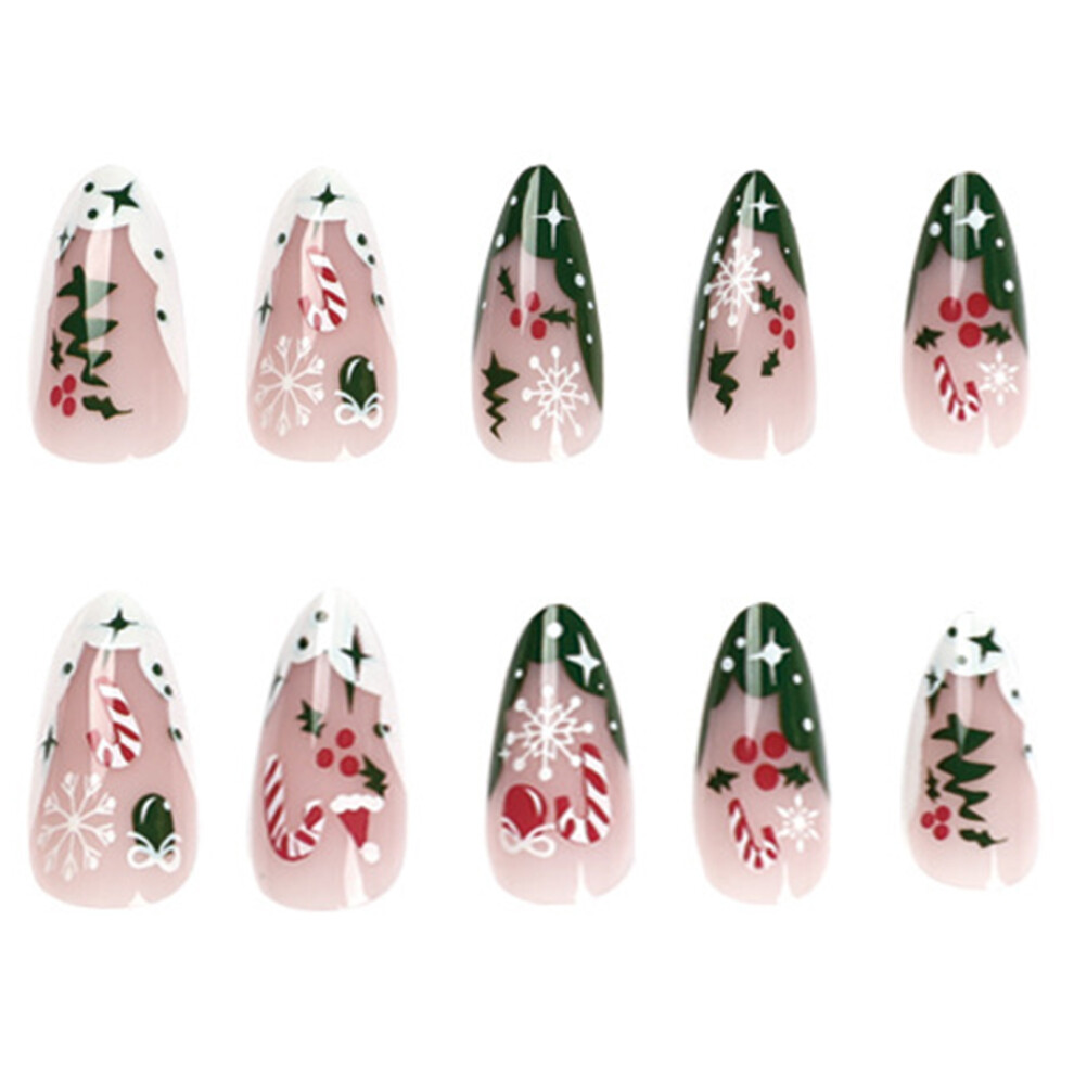 Christmas Press On Nails Full Cover Almond Nail Tips Wearable