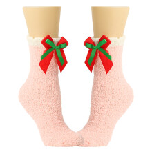 Women Christmas Holiday Socks Warm Winter-pink double knot