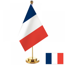 Escritorio de oficina de 14 x 21 cm con bandera de Francia, soporte de mesa, mástil, banderín, juego de bandera francesa, decoración para sa