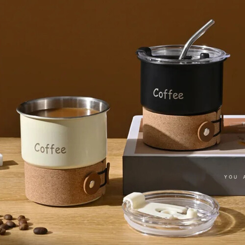 Stainless Steels Coffee Cup 420ml Capacity Dishwasher-Beige 1 2