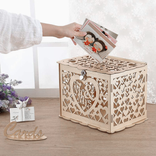 Ρουστίκ Ξύλινο Κουτί για Κάρτες, Μεγάλη Θήκη Δώρου για Γάμο, Κοίλο Κουτί Φακέλων, 2