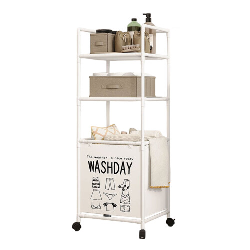 Collapsibles Clothes Hamper with Rolling-Three-Layer White