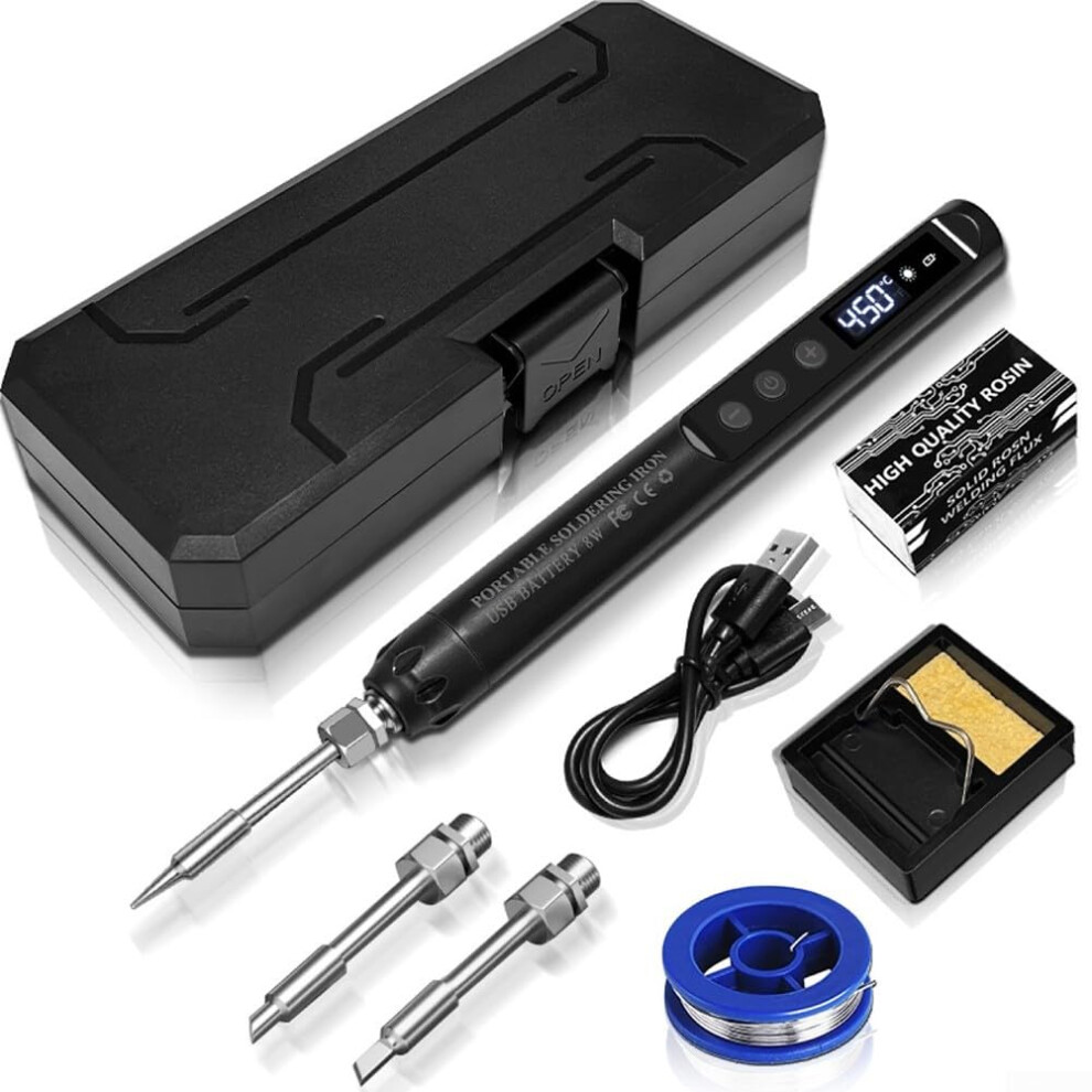 Portable Usbc Cordless Soldering Iron Kit Adjustable 200C450c Temperature Lcd Display And 3 Interchangeable Tips Black 9339159456262