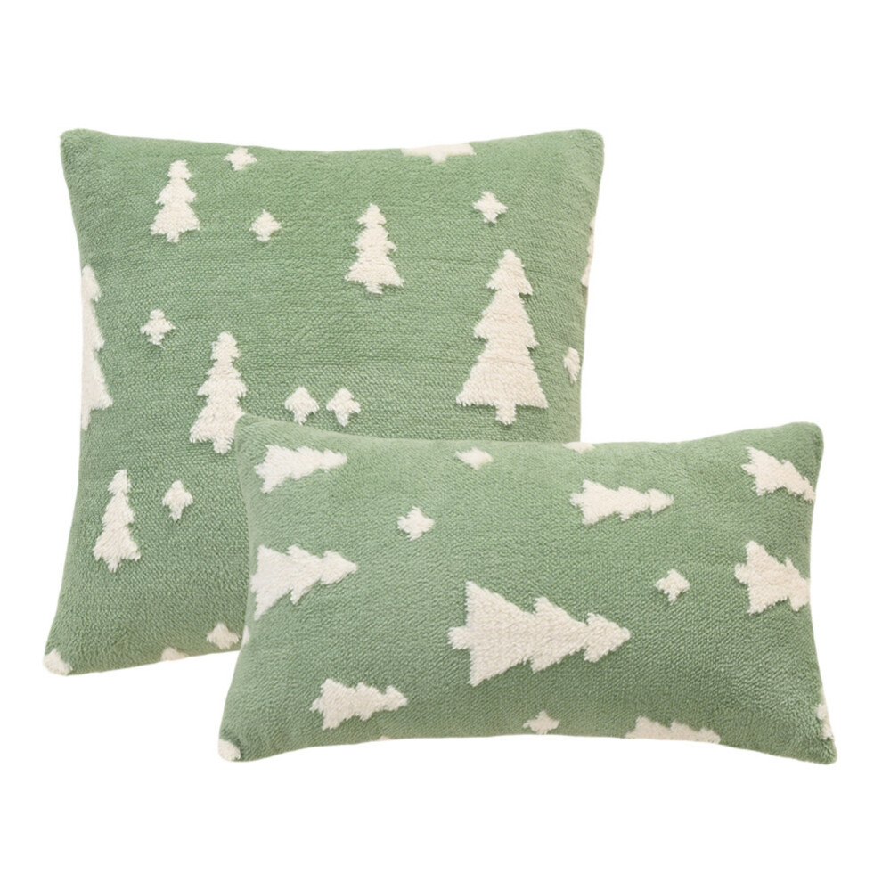(Xmas Tree + Green) Set Of 2 Christmas Snowflake Plush Jacquard Throw Pillow Cover, Soft Faux Fur Festivals Winter Cushion Case Decoration 6915070009539
