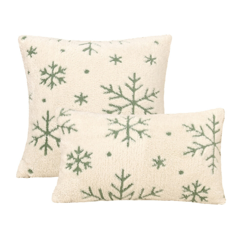 (Green Snowflake) Set Of 2 Christmas Snowflake Plush Jacquard Throw Pillow Cover, Soft Faux Fur Festivals Winter Cushion Case Decoration 6915070009485