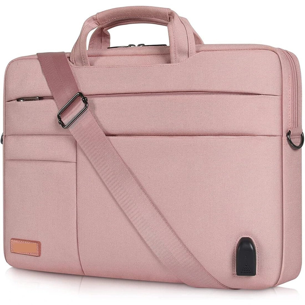 Laptop Sleeve Thickened Multifunctional Usb Charging Port Fits 15.6Inch Laptops Messenger Bag Pink 9323874193250