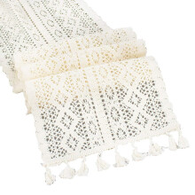 Boho Cotton Table Runners, Vintage Woven Tablerunner Fabric, Elegant Crochet Lace and Macrame Design, Soft and Skin-Friendly for Rustic Farmhouse Tabl