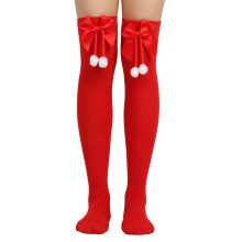 Striped Stocking Over The Knee Bowknot-Pure red fur ball