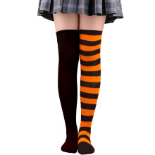 Striped Stockings Different Color-Black Orange Black W