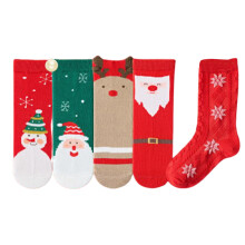 5 Pairs Kids Boys Girls Christmas Crew Socks Cartoon Santa-1 L