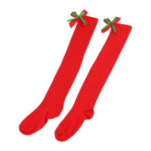 Striped Stockings Bowknot Over The Knee-Pure red double laye