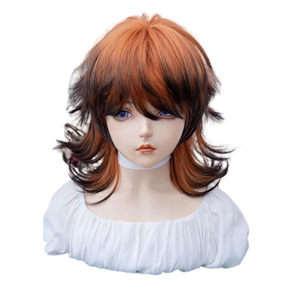 Oimg Unisex Orange -Schwarz-Verlauf-Mullet-Peruecken-Fuer-Frauen-Maenner-Kurz-Gestuft-Ombre