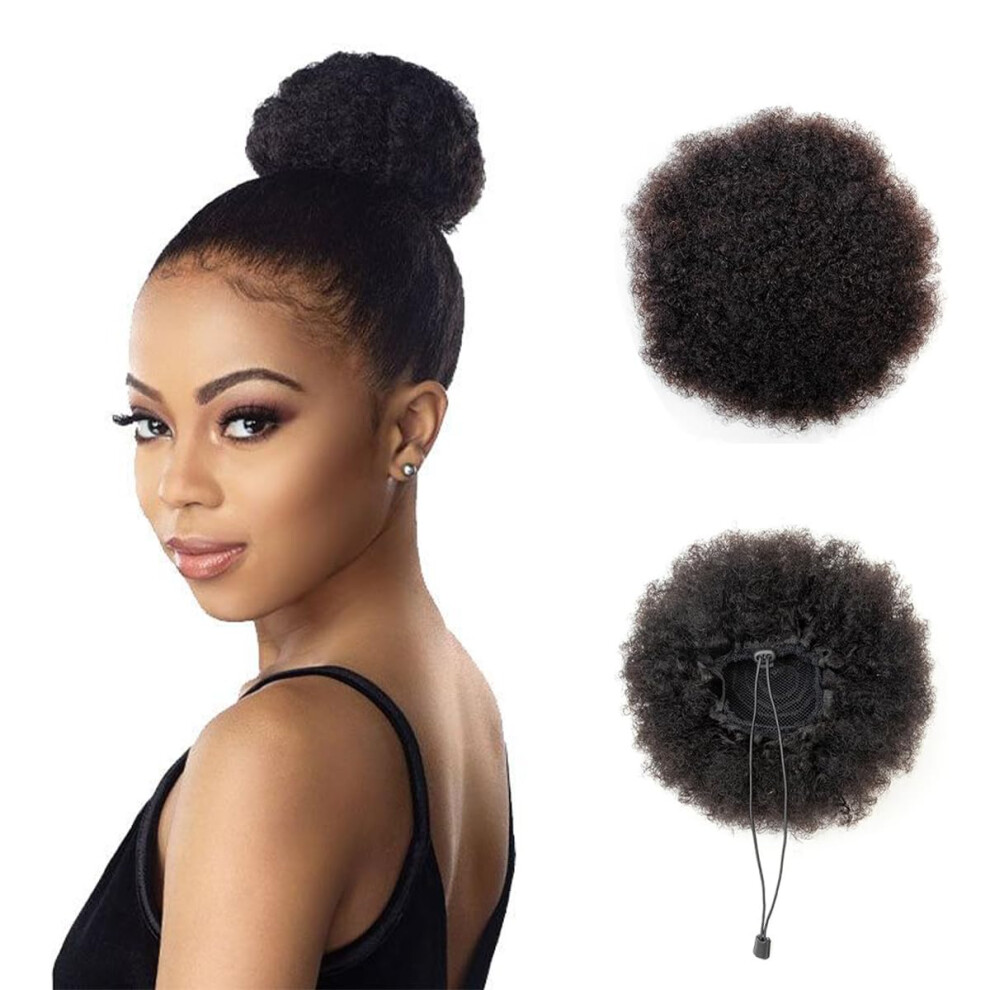 Oimg Unisex Afro-Puff-Zugband-Echtes-Haar-Pony-Verlaengerung-Kurz-Kraus-Dutt-Fuer-Natuerliches-Haar