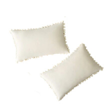 Elegant vierkant fluwelen sierkussen voor op de bank, decoratieve kussenhoezen met pompons, zacht fluweel voor een landelijke woonstijl (45 x 45 cm)