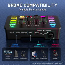 Mezclador de audio con tarjeta de sonido, interfaz recargable con micrófono XLR para podcasting y grabación