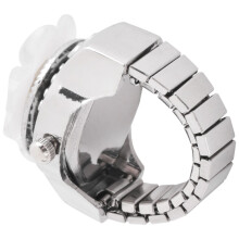 Weiße, runde Quarz-Damenuhr mit Fingerring