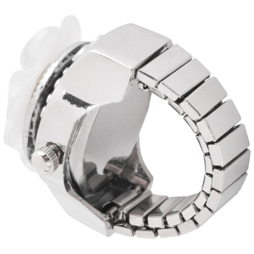 Weiße, runde Quarz-Damenuhr mit Fingerring