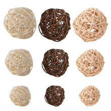 Lote de 21 bolas de ratán de 3 colores para jarrones de boda, surtido en tres tamaños (3 cm, 5 cm y 7 cm).