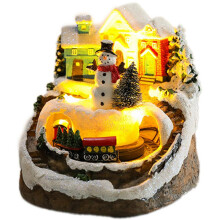 Huizen Sets Draaiende Trein Display Figuren LED Lichtgevende Muzikale Kerstvakantie Decoratie