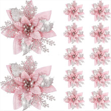 20 stuks 14,5 cm glitter kunstmatige kerstbloemen vrolijke boomdecoratie gelukkig nieuwjaar ornamenten kerstmis, A