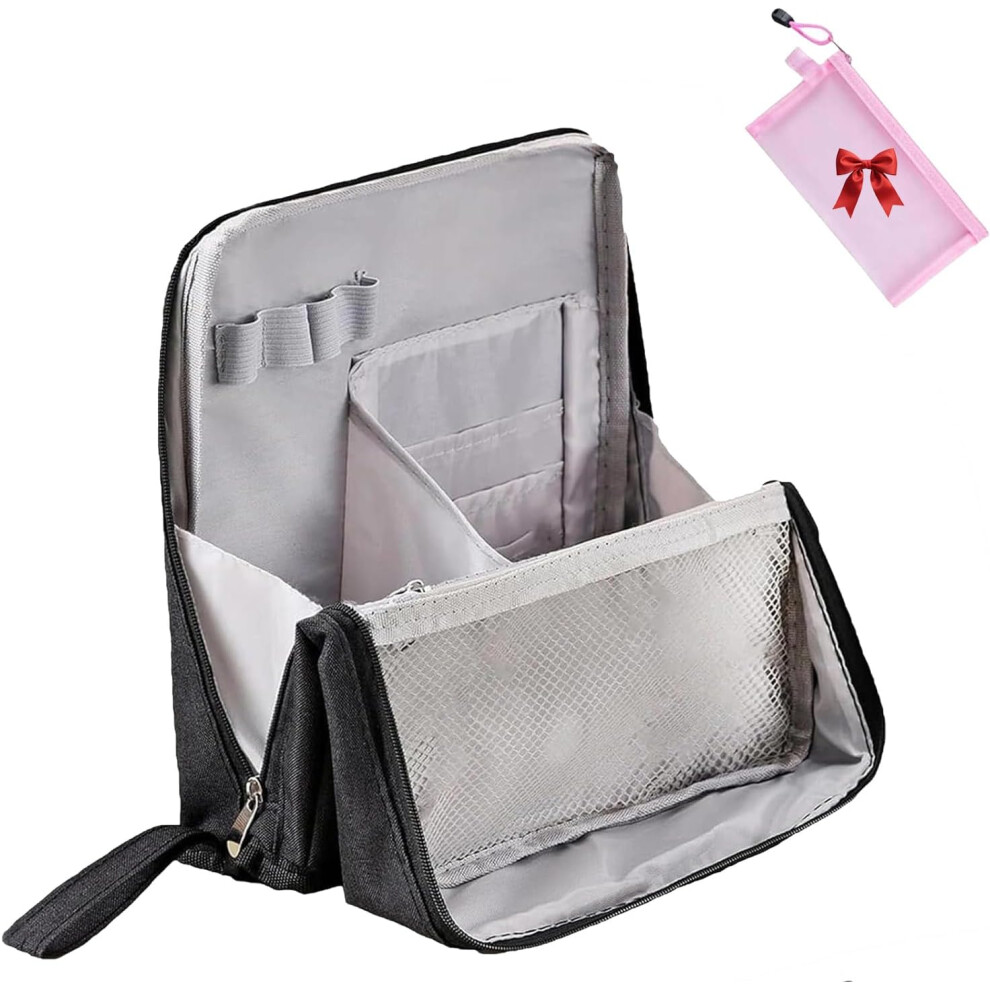 Oimg Black Standing Makeup Bag - Portable Large Capacity Oxford Cloth Organiser,