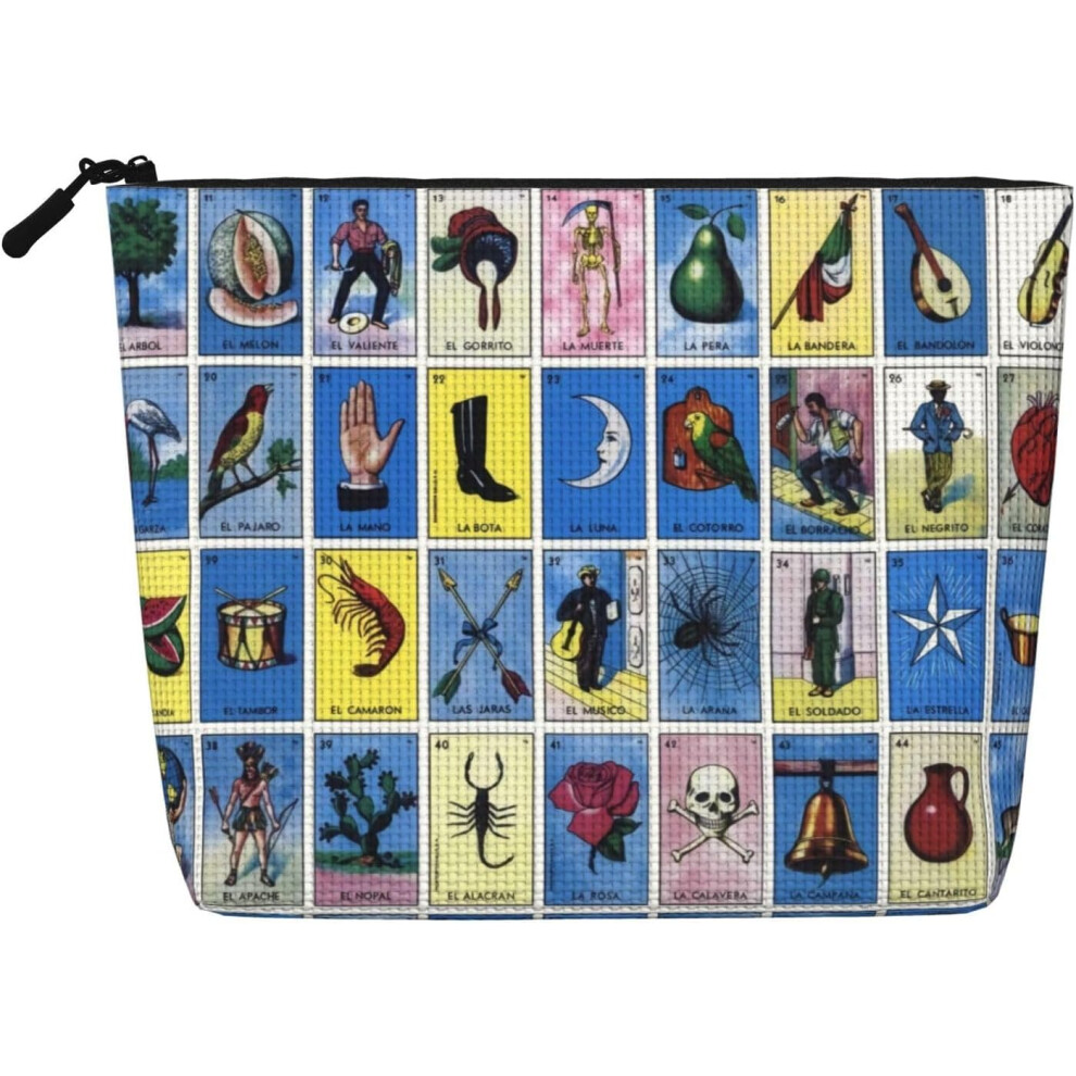 Oimg Mexican Loteria Cards Makeup Bag - Zipper Cosmetic Pouch For Women