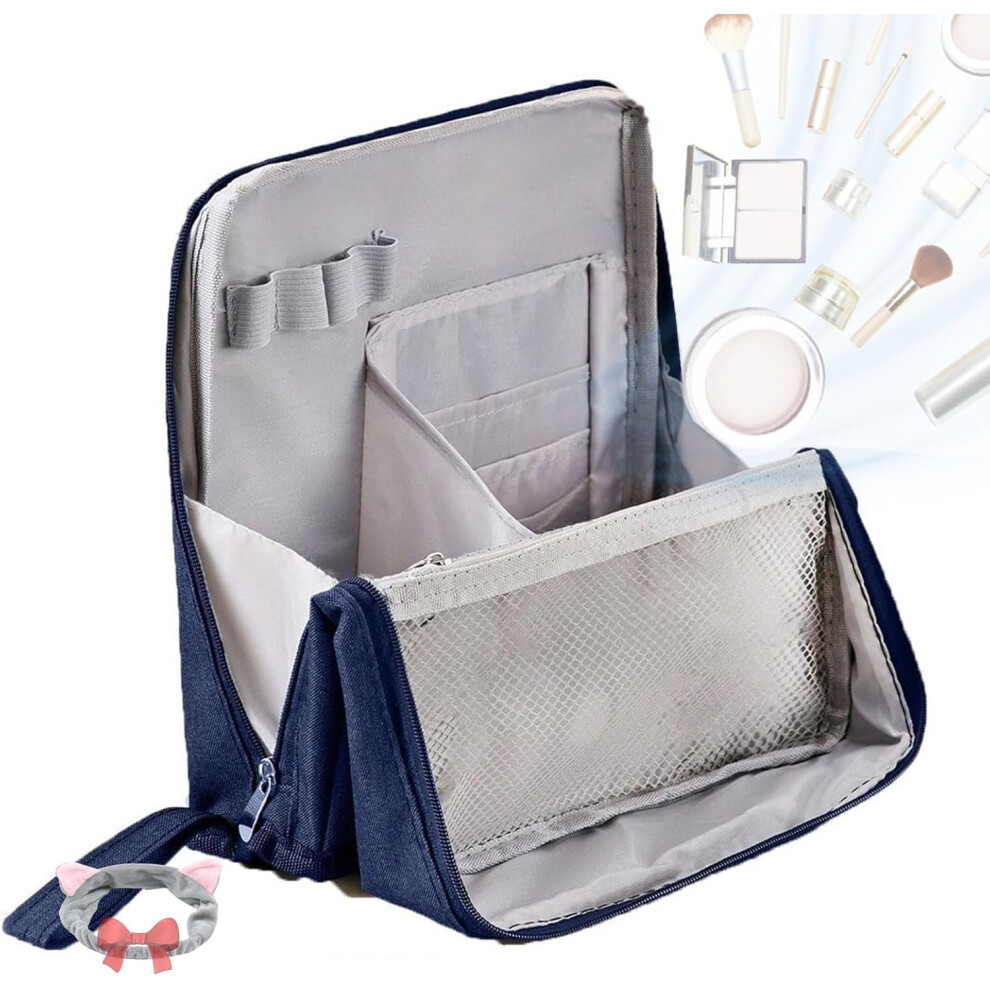 Oimg Dark/Blue Standing Cosmetic Bag - 2025 New Waterproof With Compartments,