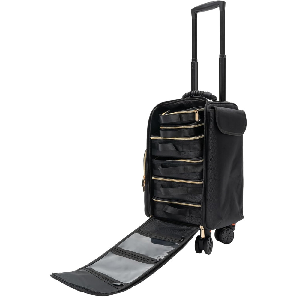 Oimg Black Makeup Rolling Train Case With Wheels - Large Storage Cosmetic Trolley,