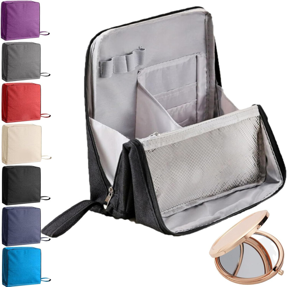Oimg Black Glow Nest Standing Makeup Bag - Parallel Traveler Organiser With Compartments,