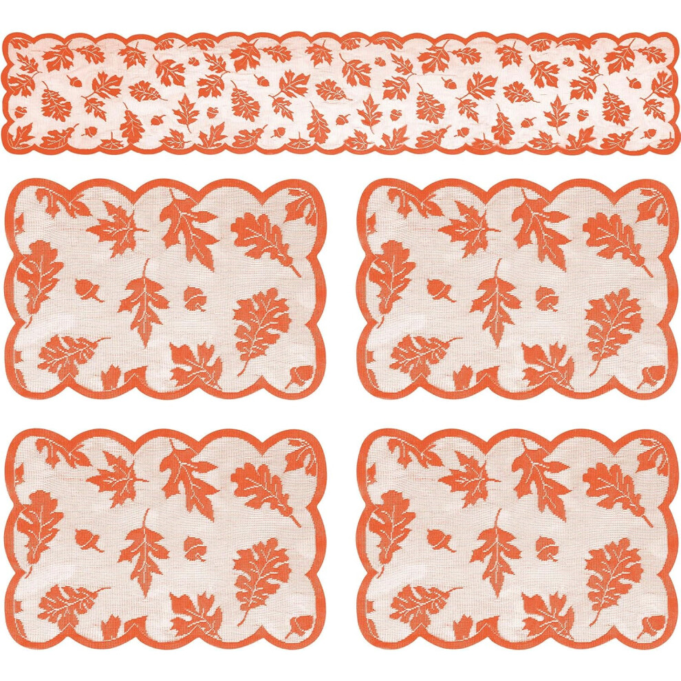 Fall Decorations, Lace Table Runner with Maple Leaf Design, Multi-Purpose, Easy Care Washable, Suitable for Indoor Outdoor Decor, 5 Pieces Set-image-OPC-PN8ZP8S-NEW