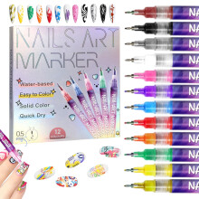12 Kleuren Nagel Art Pennen Set 3D Snel Drogende Nagellak Pen Langdurige Nagel Art Markers Acrylic Verf Nagel Point Dotting Liner Point Liner Pen 05MM