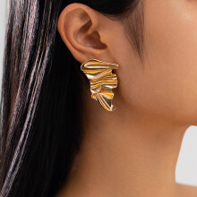 Schmuck, schlichte, unregelmäßig gefaltete Ohrringe, glattes Legierungsdesign, Damenohrringe, Gold 03517