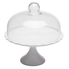 Cake Stand with Dome Lid Ceramic Cake Plate With Clear Glass Cover Flat Dessert Display Stand For Birthday Wedding Party