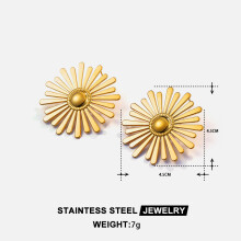 Goldene Sonnenblumen-Ohrringe für Damen, farbechte, vergoldete Edelstahl-Ohrringe ER187-Gold