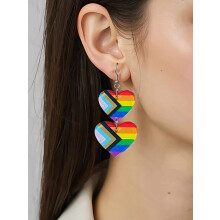 1 Paar kreative, schlichte, elegante lange Ohrringe mit Regenbogenherz-Acryldruck für Damen