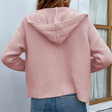 Dunkelpinkes offener Front Kapuzenpullover Langarm Zopfmuster S bis XL