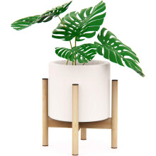 Simple Style Indoor Stand, Handcrafted Beech Wood For 8 To 12 Inch Pots, Stable & Durable With Floor Pads, Waterproof Surface, Mid Century Design For