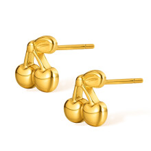 Schmuck im japanischen und koreanischen Nischendesign: Ohrringe aus Edelstahl, schlicht und elegant mit Kirschmotiven, Damenohrringe GE943-Stahl, Gold