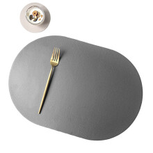 PU Leather Placemat Set with Coasters For-Dark gray and off wh