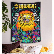 Väggbonad med psykedelisk sol, bohemisk stil med invecklade detaljer, vävd gobeläng för sovrum, färgglad sol- och blomsterdesign, 100 %