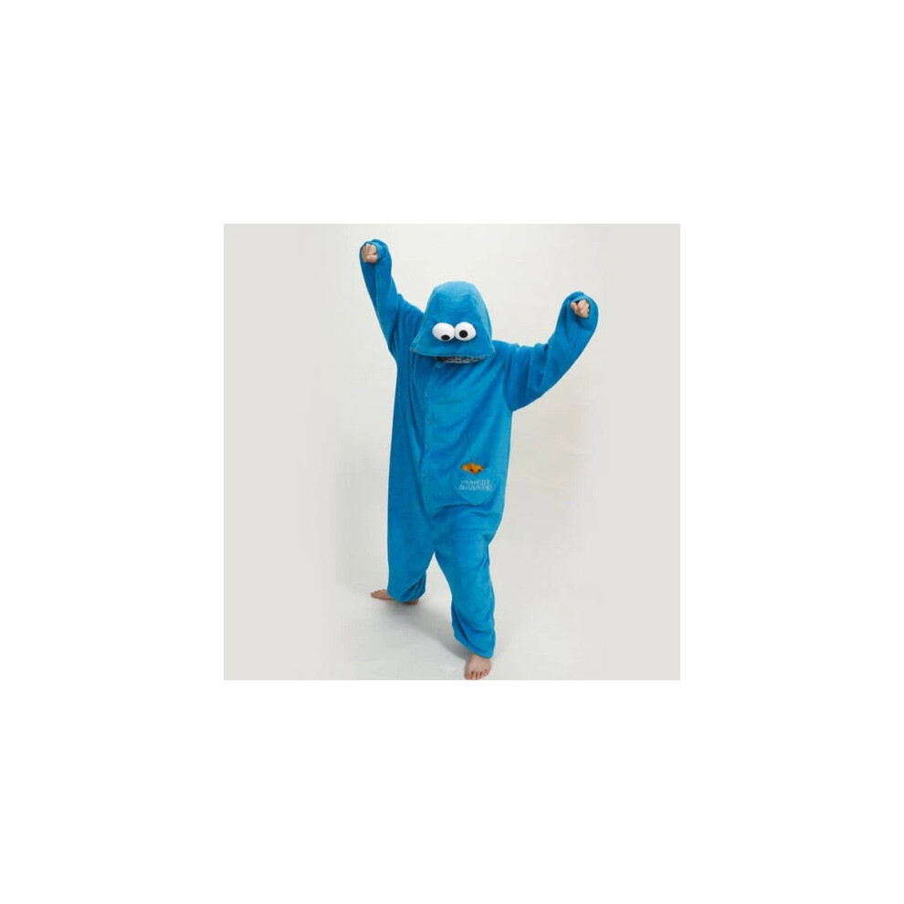 (Kids 120/5-6Y, Cookie Monster) KIDS Unisex Sesame street Cookie Monster&Elmo costume pajamas Flannel Outfit