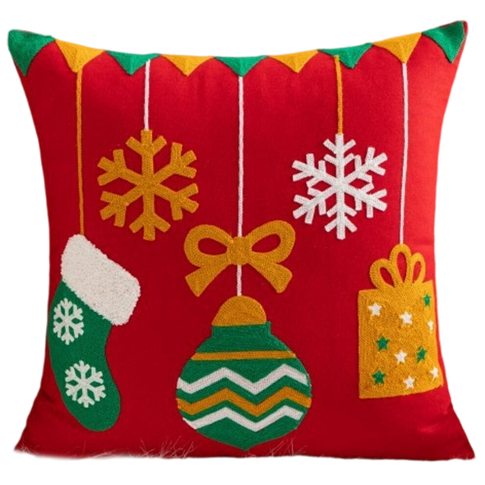Holiday Embroidery Pillow Case Cartoon Santa Design Canvas-E.